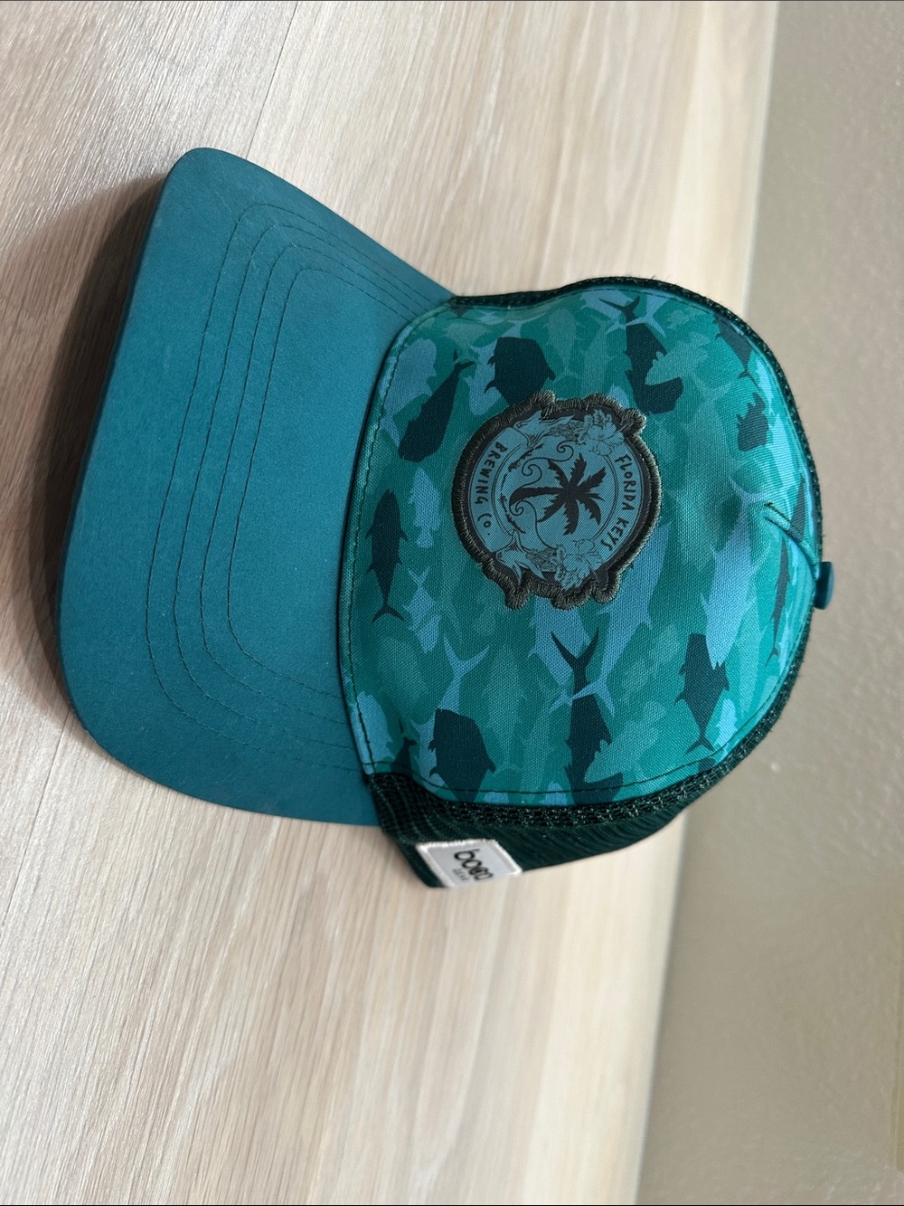 boc Teal Green Trucker Hat with Fish Print